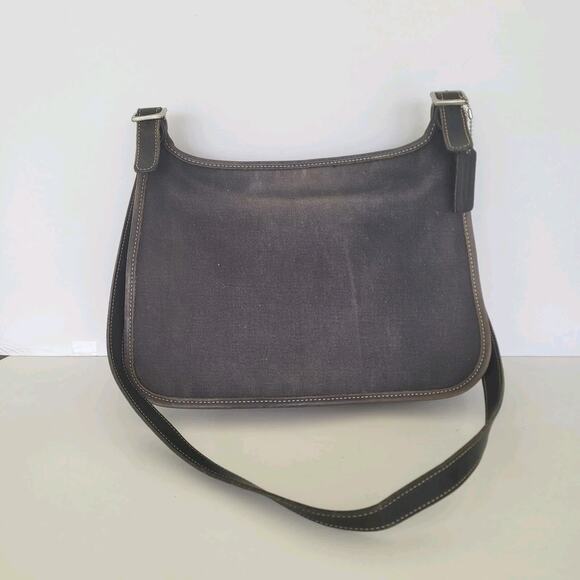 Coach Shoulder Bag, Canvas Denim Leather Black 8113 Rustic Flap Medium Saddle - Picture 1 of 11